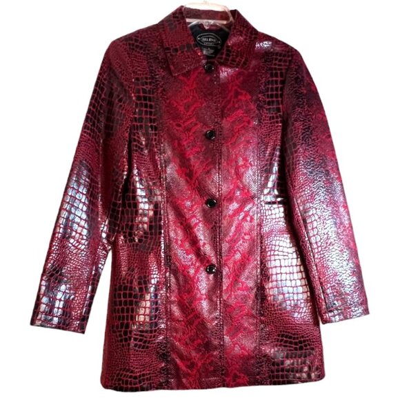 Selene Sport Red/Black Textured Reptile Print Long Sleeve Lined Jacket, Size S - Picture 6 of 6